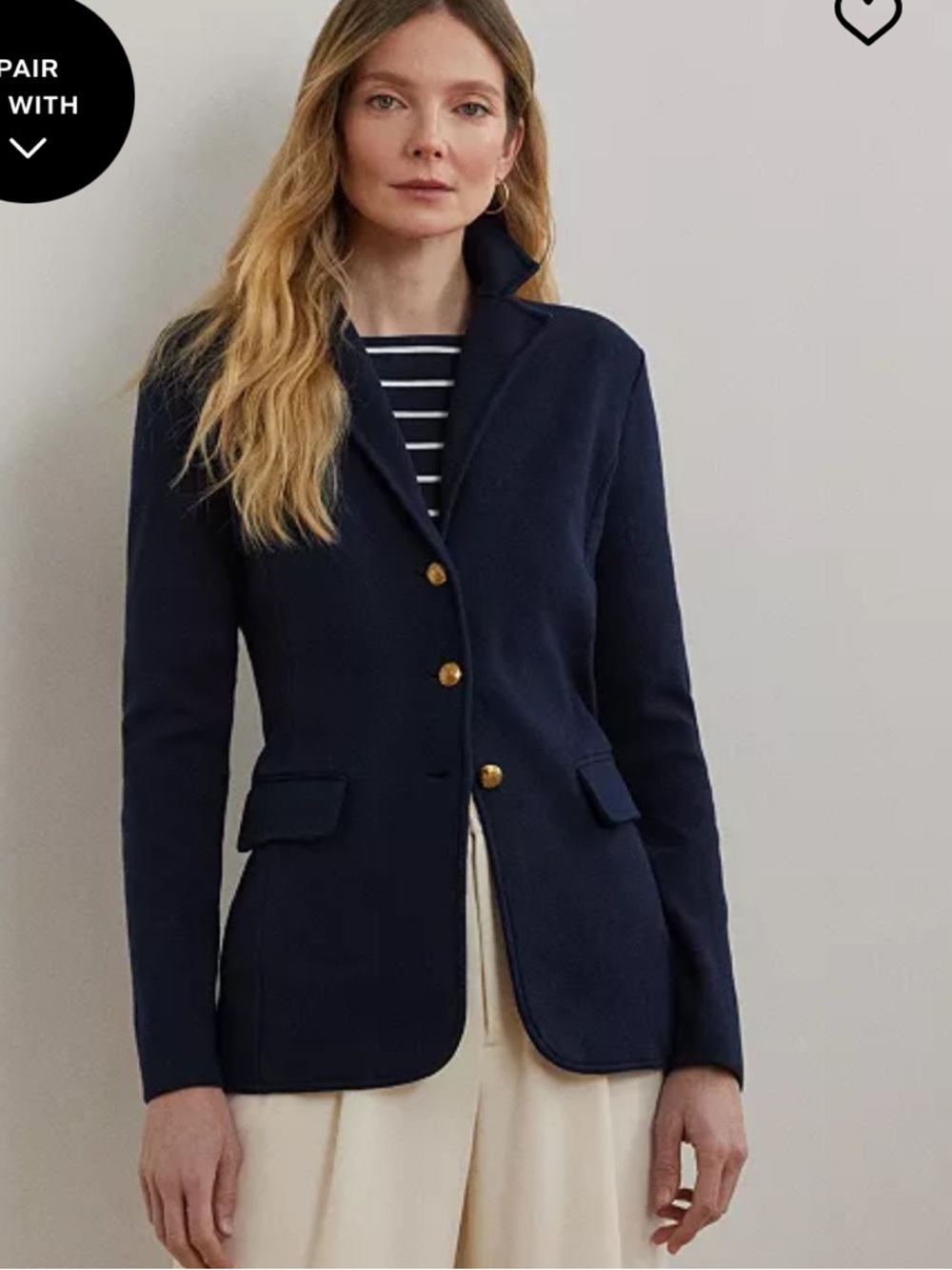 Ralph Lauren Black Label Women's Sweater-Knit Blazer Navy Size Small Petite